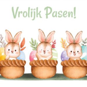 Ansichtkaart paashaasjes in mandjes